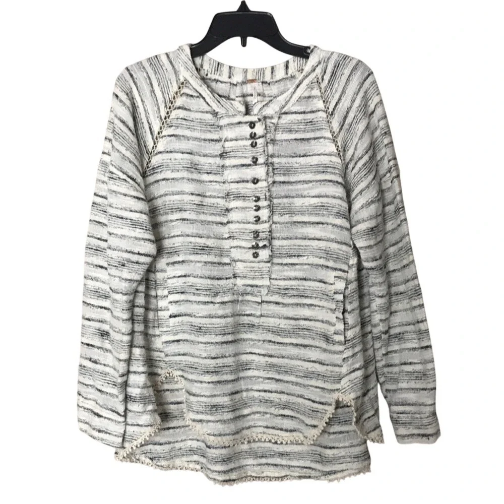 Free People Women's Henley Textured Striped Pullover Top Small
